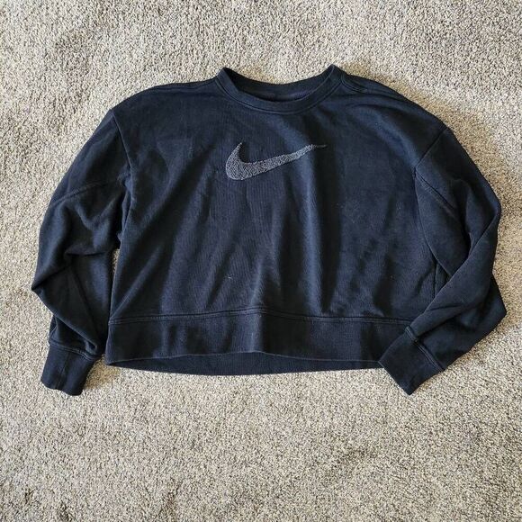 Nike Cropped Sweatshirt Women's Small Black Relaxed Long Sleeve Gym & Training - Picture 2 of 6
